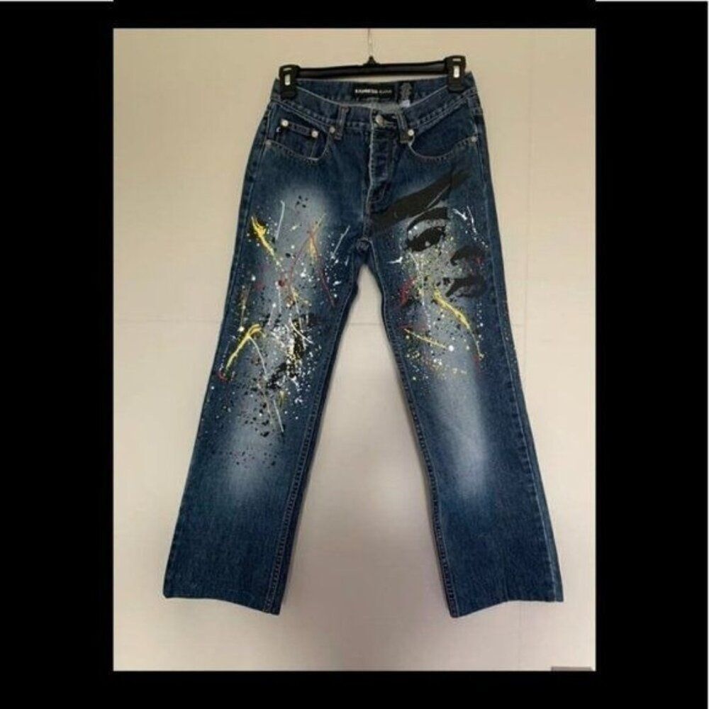 Express Women Paint Splatter Blue Jeans Size 1/2